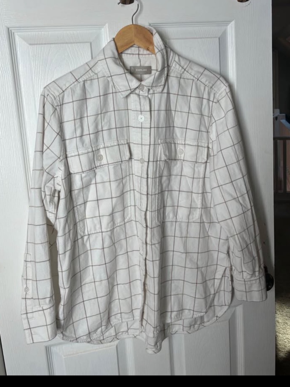 Everlane White Shirt with Gray Windowpane Grid
